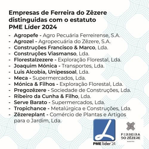 São 14, as Empresas de Ferreira do Zêzere distinguidas com o estatuto PME Líder 2024