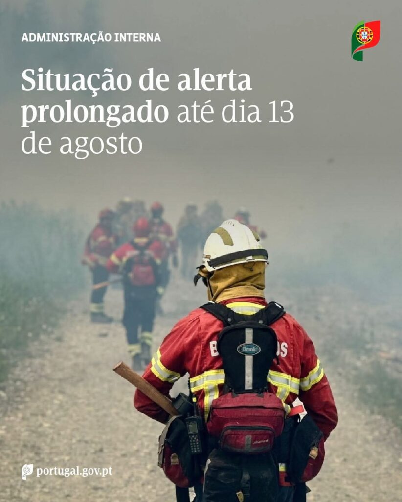 Governo prolonga situação de alerta até 13 de agosto devido ao risco elevado de incêndios