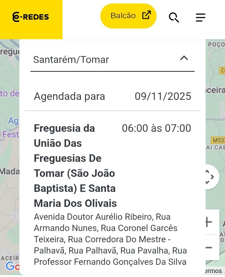 Interrupção temporária de eletricidade em Tomar este domingo devido a trabalhos da E-REDES