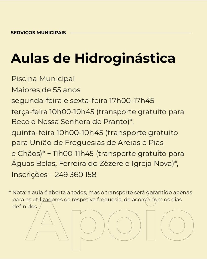 Aulas de Hidroginástica para Séniores regressam à Piscina Municipal de Ferreira do Zêzere