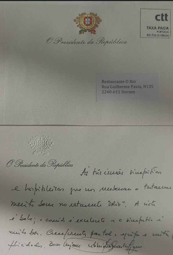 F. Zêzere: Restaurante "O Rio" recebe mensagem manuscrita do Presidente da República