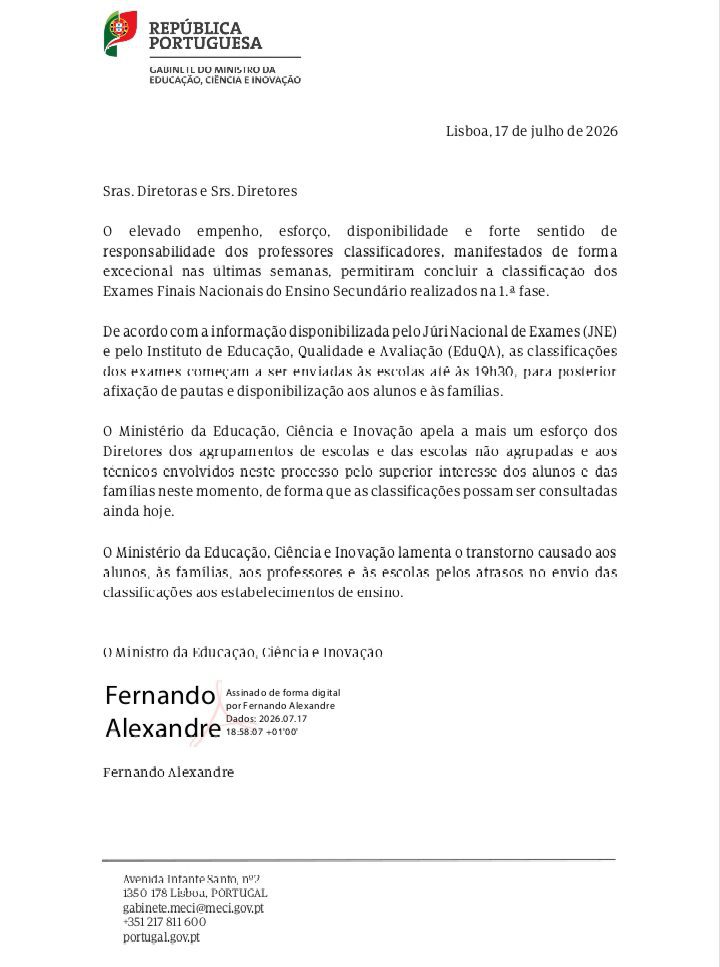 Classificações dos Exames Nacionais já estão afixadas em Ferreira do Zêzere: serviços administrativos abrem este sábado de manhã