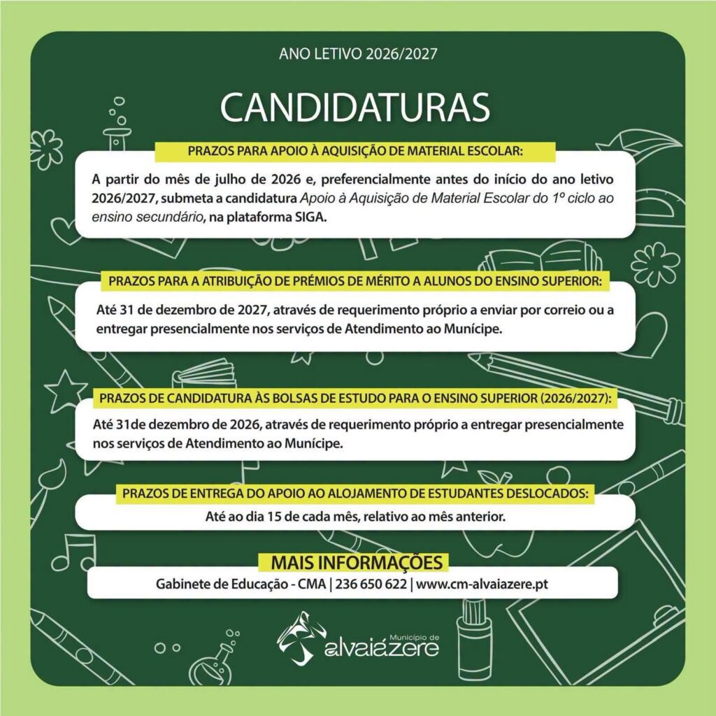 ALVAIÁZERE: Apoio à Aquisição de Material Escolar para o ano letivo de 2026/2027