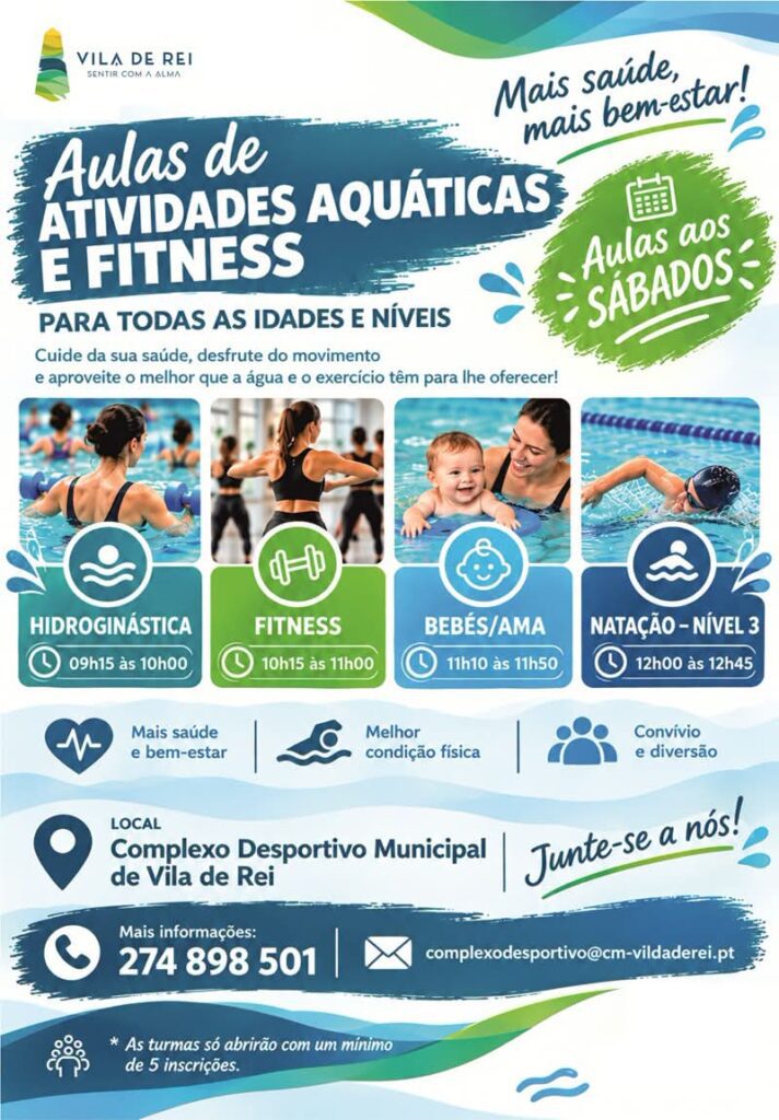 Vila de Rei abre inscrições para aulas de atividades aquáticas e fitness aos sábados