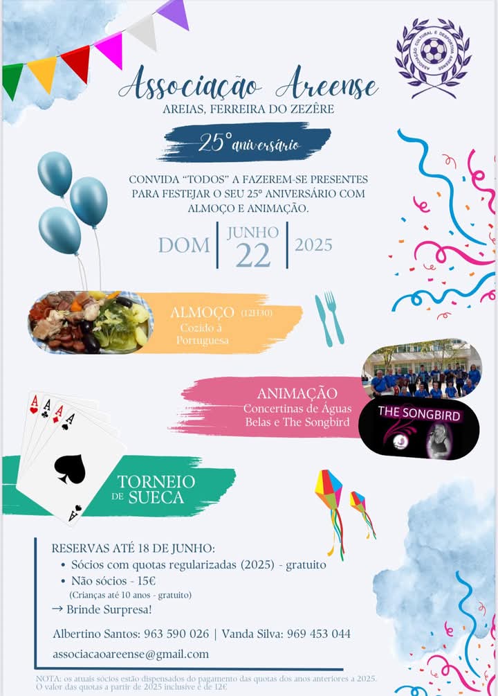 Associação C. D. Areense regressa à atividade com nova Direção e a celebração do 25.º aniversário Associação C. D. Areense regressa à atividade com nova Direção e a celebração do 25.º aniversário