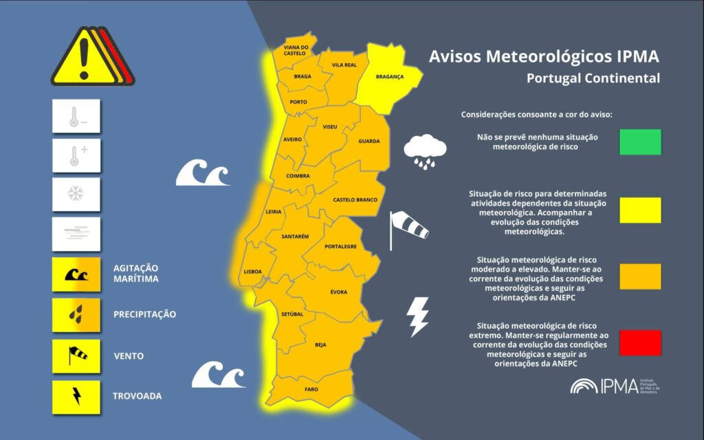 Avisos Meteorológicos para Portugal Continental: Chuva, trovoada e vento forte Avisos Meteorológicos para Portugal Continental: Chuva, trovoada e vento forte