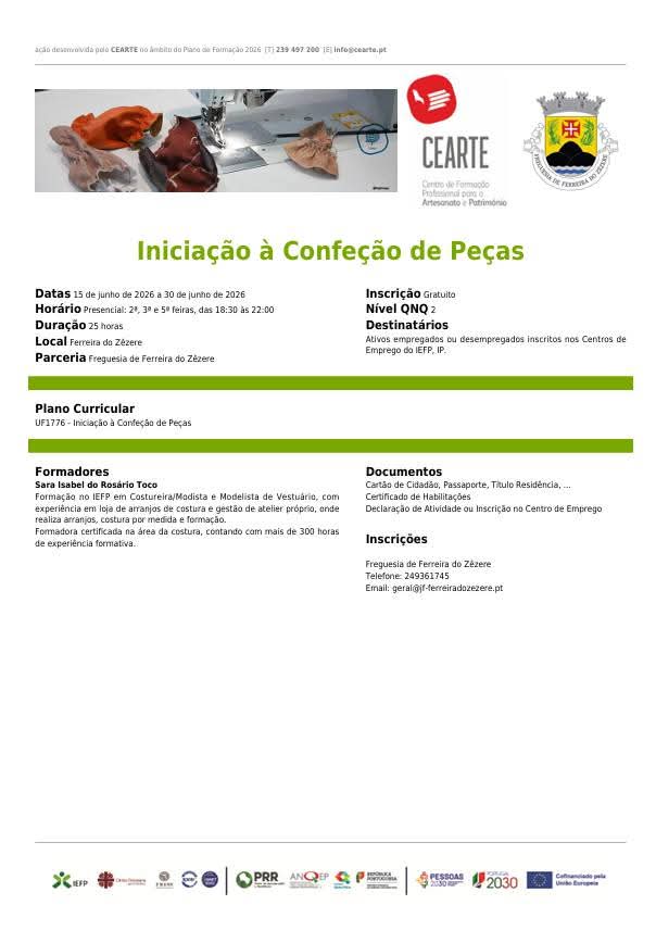 F. Zêzere: Inscrições Abertas para Formação de Iniciação à confeção de peças F. Zêzere: Inscrições Abertas para Formação de Iniciação à confeção de peças