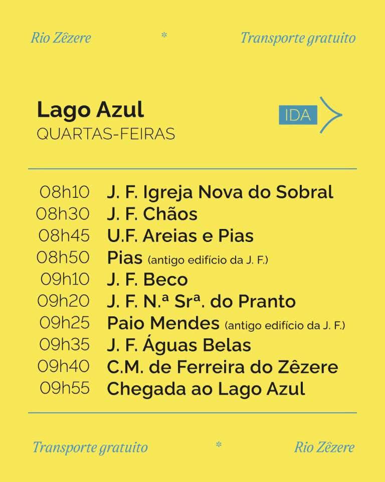 Amanhã há transporte gratuito para a Praia Fluvial do Lago Azul