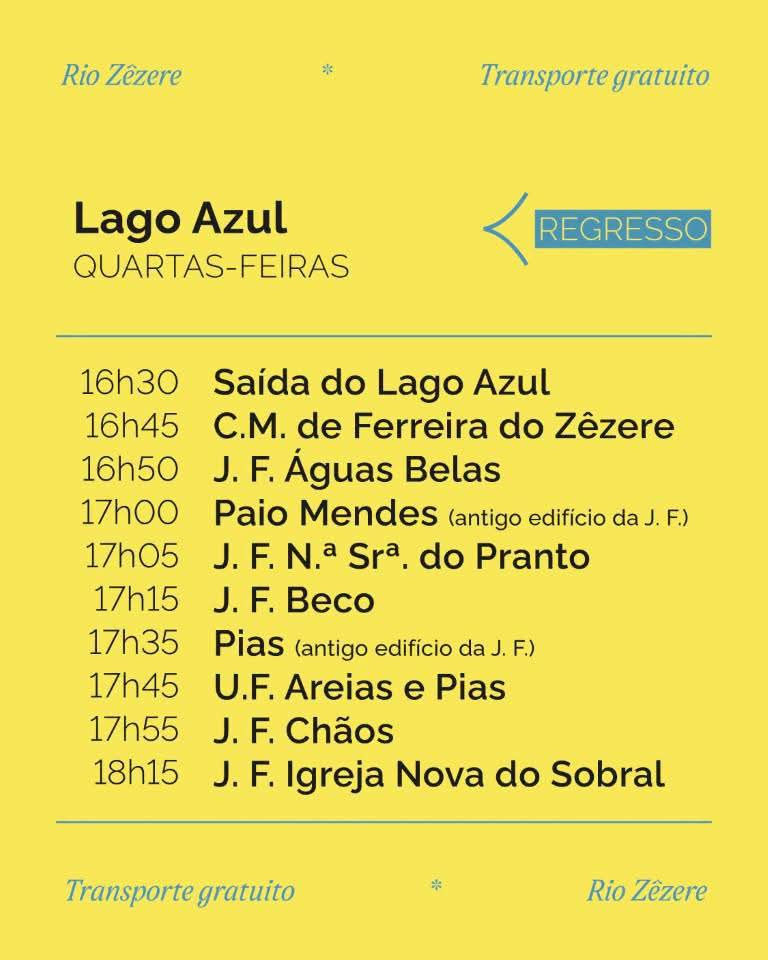 Amanhã há transporte gratuito para a Praia Fluvial do Lago Azul